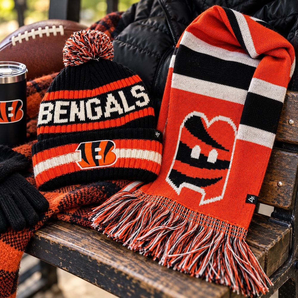 47 Brand NFL Cincinnati Bengals Beanie and Scarf Set Orange Black White OSFA